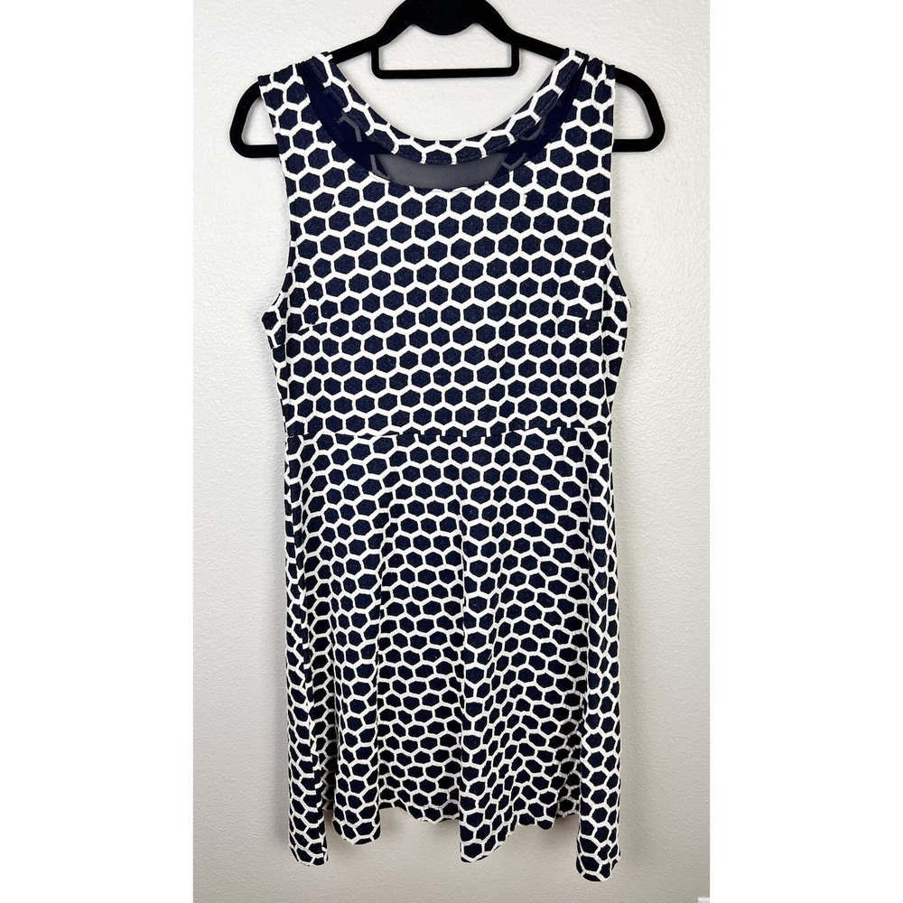 Pixley Womens XL Dress Sleeveless Navy White Honeycomb Textured Knit Stretch